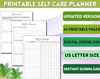 Self Care Printable Planner, Self Care Checklist, Self Care Journal, Wellness Planner, Mood Tracker, Self Care Workbook, Printable Self Care