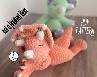 Sleepy Triceratops Rag Doll / CROCHET PATTERN / Baby Lovey / Baby Dino / Triceratops / Baby Comforter / Snuggler