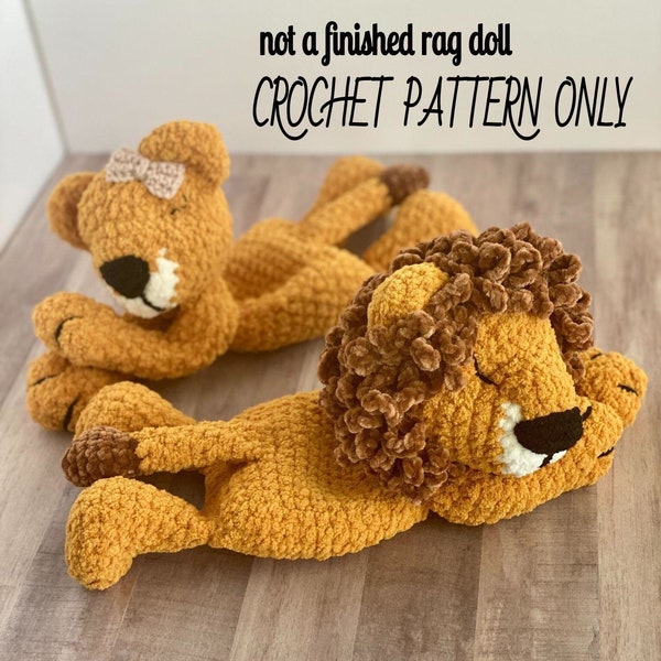 Sleepy Lion Rag Doll Crochet Pattern / Ragdoll / Zoo Animals / Safari / Baby Snuggler / PATTERN ONLY / Baby Comforter