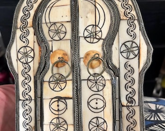 Vintage handmade Moroccan / Arabic Mirror with Bone, coil and carved detail