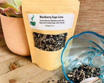Blackberry Sage Lime Black Tea: Black tea, sage, red raspberry, hot tea, herbal tea blends, organically sourced