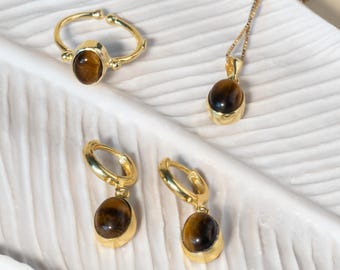 Tiger's Eye Hoop Earrings Gemstone Capricorn, Leo • June Birthstone Jewelry • Crystal Healing, Enhancing Decision-Making & Clarity, Energy