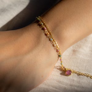 Natural Double Layer Pink Tourmaline chain Bracelet •  October Scorpio, Capricorn, Sagittarius, and Libra Pink Birthstone • Genuine Bracelet