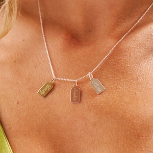Personalized Bar name Tag Necklace •Silver, 14k Solid Gold Vertical Bars Initials •Minimalist Engraved Name/Date Pendant •Gift for Wife, Mum