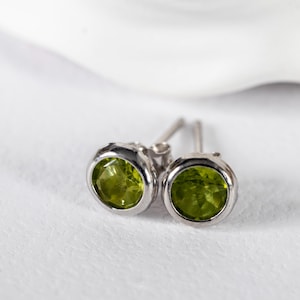 Real Peridot Stud Earrings Leo, Virgo, Scorpio • August Daily Birthstone Jewelry •Stud Earrings Gems in 6mm Size • Green Gemstone Studs
