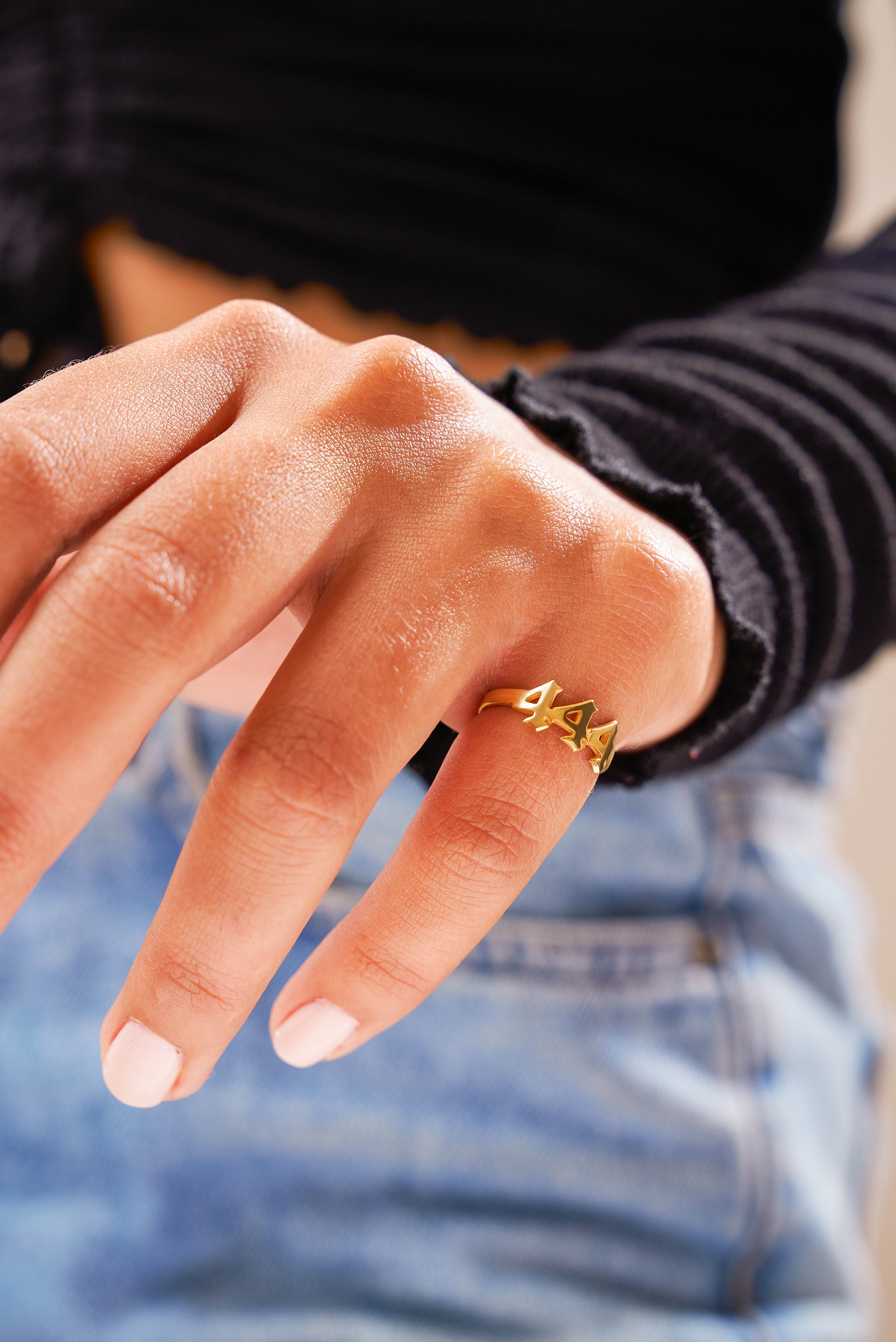 Angel Number Ring •Gothic Year Ring • 925k Silver, Gold Number Statement, 14k real Solid Gold /White Number Finger Ring, 222, 333, 444, 555