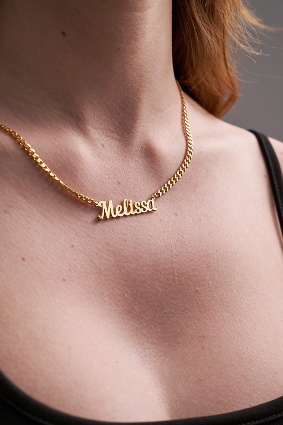 Custom Name Curb Chain Necklace Gold Rose Gold and Silver Curb Chain Design Thick Chain Name Necklace Cuban Chain Necklace Etsy Canada