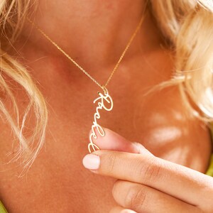 Vertical Name Necklace, Drop-Down Name, Nameplate & Cursive Name Necklace, Personalized Jewelry, 14k Solid Gold /585 Gold Solid, White Gold