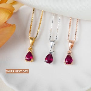 Ruby Pear Shape Facet Cut Necklace • July Real Ruby Birthstone Leo Birthstone Jewelry • 7mm×9mm Earth Mined • Valentine's Day