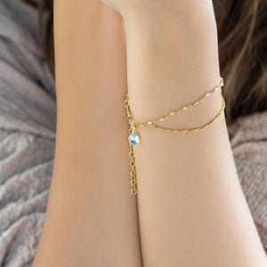 Dainty Double Layer Chain Blue Topaz Bracelet •Jupiter, December, November Sagittarius & Capricorn Birthstone, Clarity Fortune Bracelet