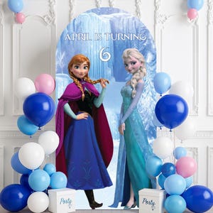 Personalized Frozen Anna and Elsa Party Arched Background Cover