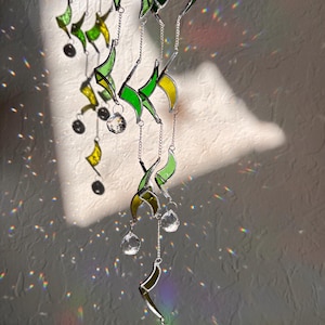 Green Ombre Stained Glass Spinner Rainbow Crystal Hanging Suncatcher Ornament Decor