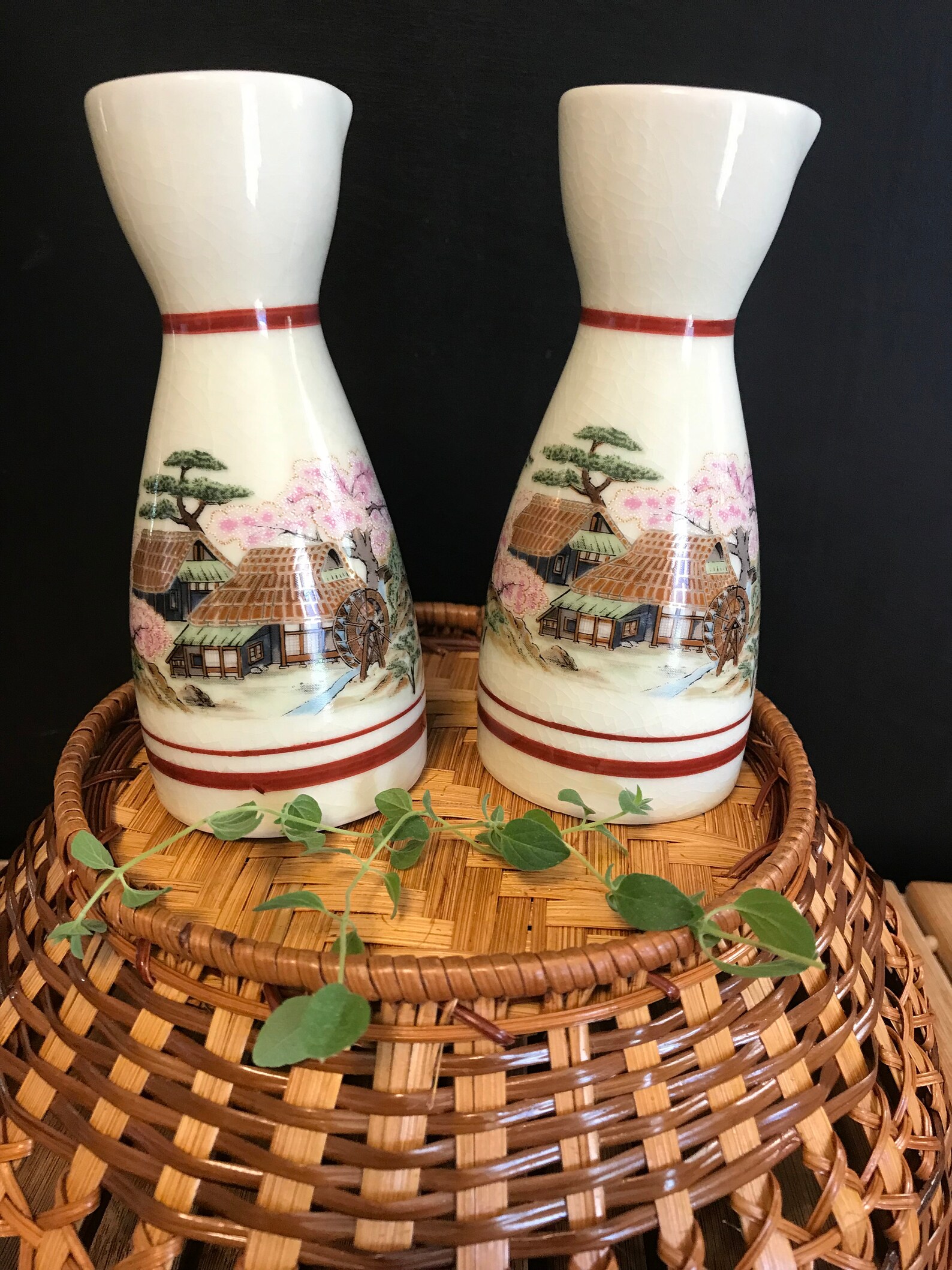 Set of 2 Vintage Painted Saki Decanters Japan Etsy