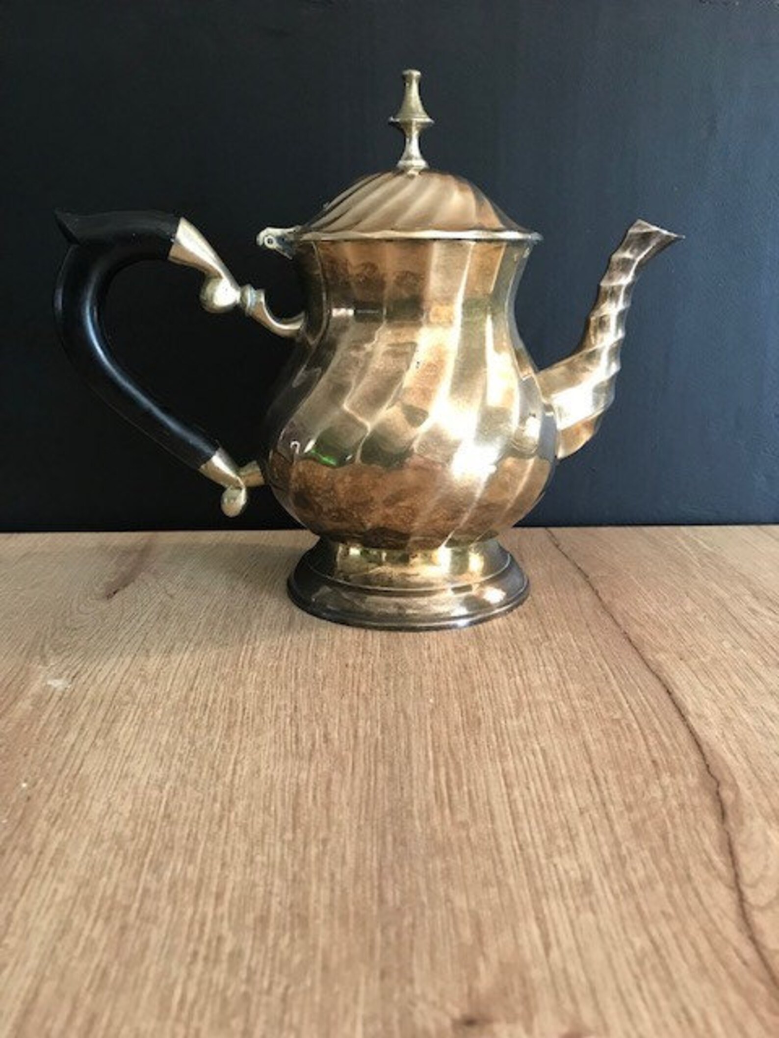 Small Brass Teapot With Swirl Pattern Brass Pitcher With Handle Vintage