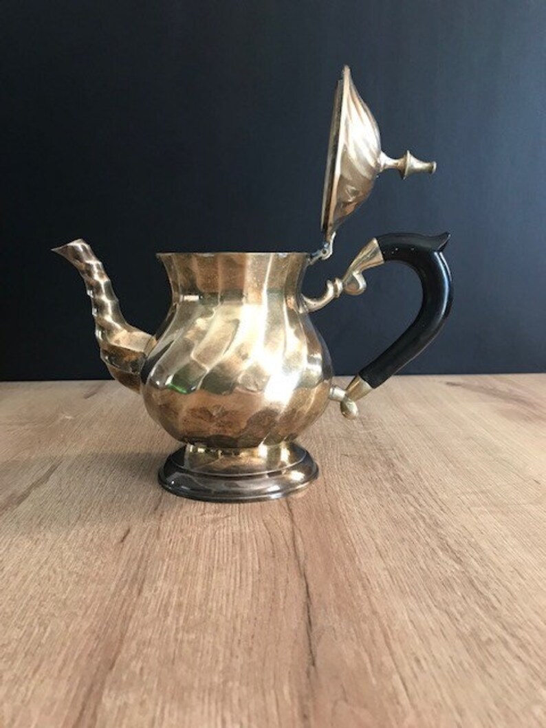 Small Brass Teapot With Swirl Pattern Brass Pitcher With Handle Vintage