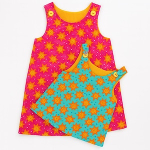 Patrón de confección de vestido pechera reversible para niñas (6 meses - 2 años) Verano