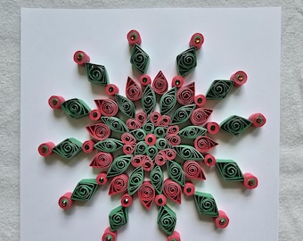 Framed Mandala paper quilling Red and Green