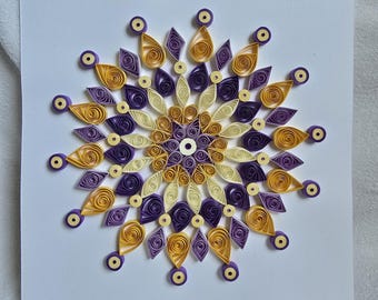 Framed Mandala paper quilling in Yellow and Purple