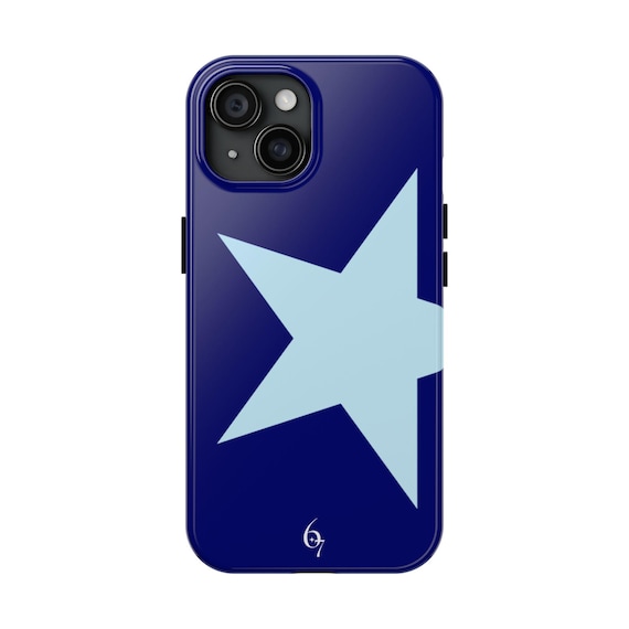 Blue Star Glossy Phone Case: Impact Resistant, Wireless Charging