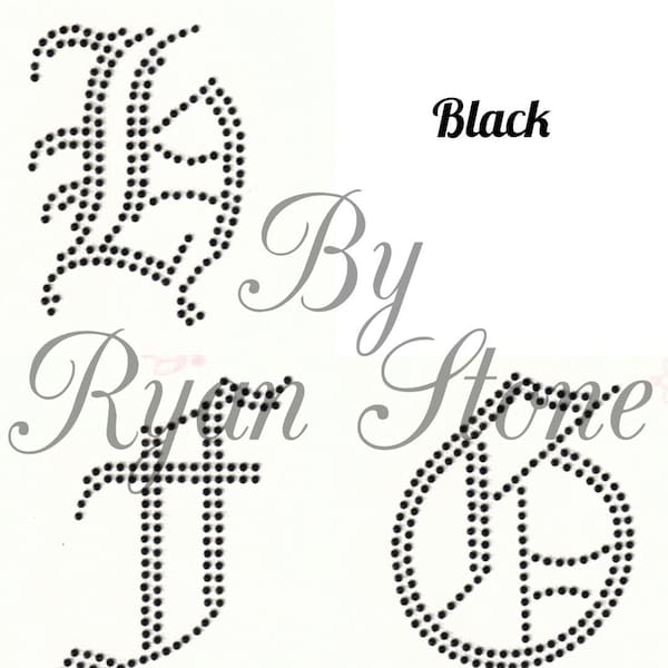 1 PC/Lot - Old English Alphabet Rhinestone Letters ( BLACK)