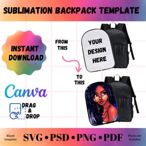 Modèle de sac à dos de sublimation, fichier PNG de sublimation, modèle de retour à l'école, fichier SVG, modèle de sublimation