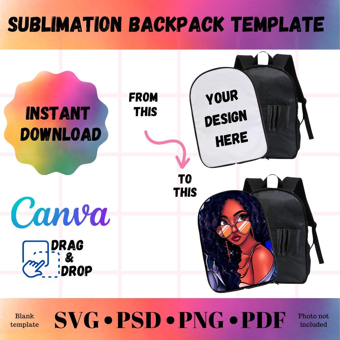 Sublimation Backpack Template, Sublimation PNG File, Back to school template, SVG File, Sublimation Template