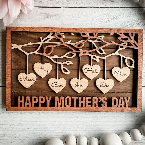 Personalized Gift for Mom Wood Sign, Mothers Day Gift, Family Tree Wood Frame Sign, Gift for Mothers Day, Gift for Mom, Love Grow Here Sign