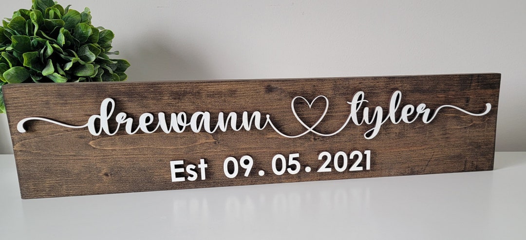 Personalized Couples Name Sign, Heart Names Sign, Wooden Wedding Sign ...