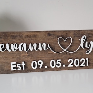 Personalized Couples Name Sign, Heart Names Sign, Wooden Wedding Sign, Anniversary Gift, Wedding Gift, Housewarming Gift, 3D Wooden Sign