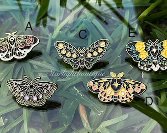Mariposa, polilla lunar, pin de esmalte de mariposa, pin de esmalte de polilla, pin de mariposa eclipse, pin de polilla, pin de esmalte de regalo