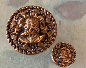 Matching Pair FREDERIC BARBAROSSA Brass Buttons Mother Daughter Father Son Antique 19th C Victorian Twinkle Gift for Collector