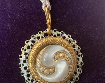 Handmade Moonglow Yin Yang Pendant Necklace: Vintage Miriam Haskell Style