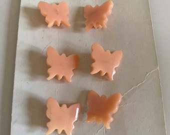 Set of Six 1930’s Realistic Carved APRICOT BAKELITE BUTTERFLY Buttons New Old Stock Ultra Kraft Store Card Collector Gift Child Sewing Cute