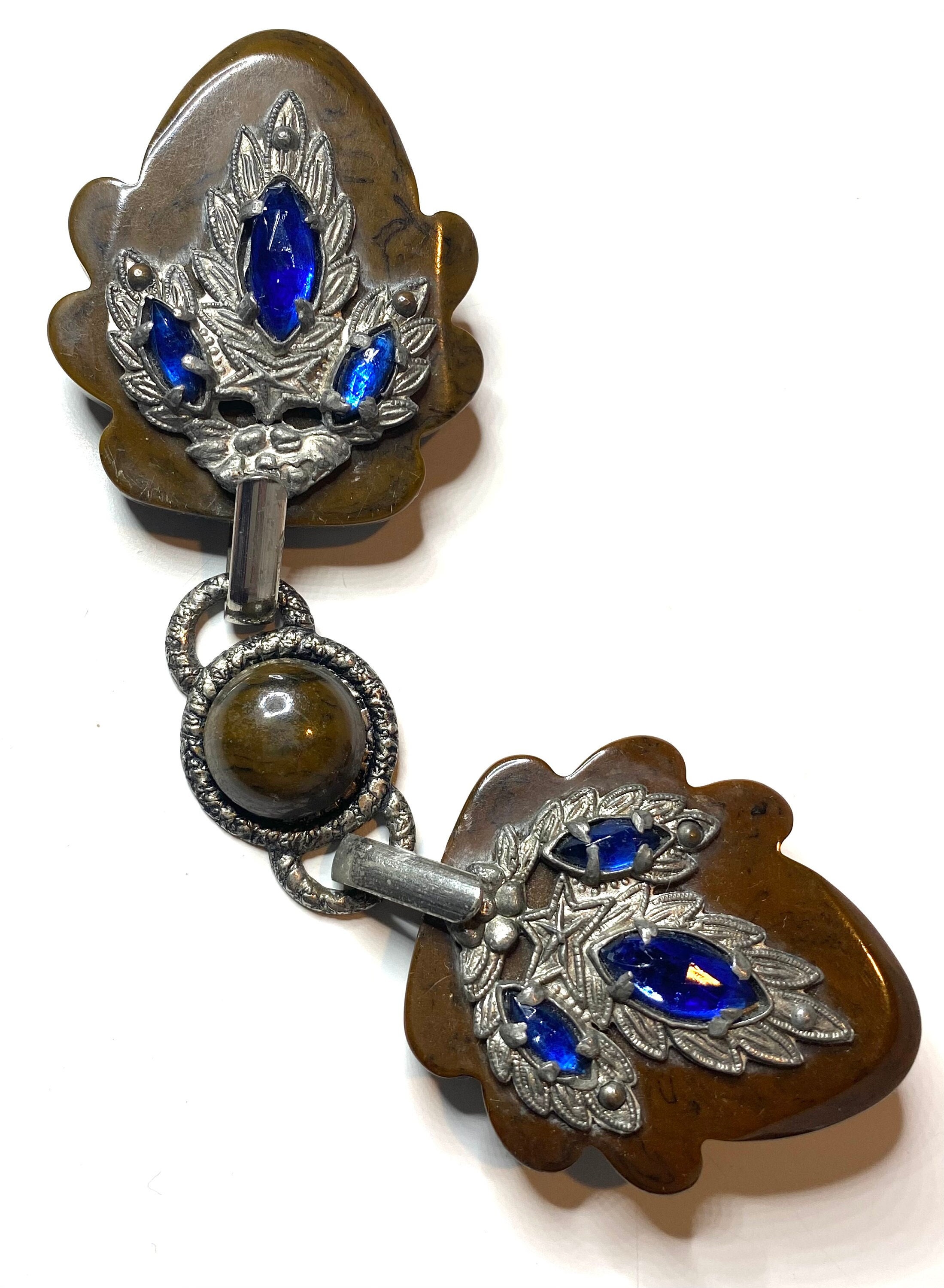 Vintage Art Deco Paste Rhinestone Enamel Belt/Cloak Clasp 1\