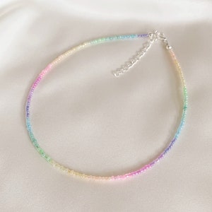 Pastel ombre necklace with iridescent seed beads in gradient pattern - silver plated, sterling silver, gold filled clasp and extension chain