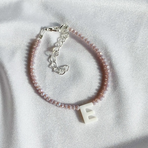 Custom initial bracelet or anklet with coloured glass beads - 24 colour options - silver plated, sterling silver, gold filled clasp