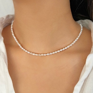 5mm freshwater rice pearl necklace with silver plated, sterling silver, or gold filled clasp and extension chain - various lengths available