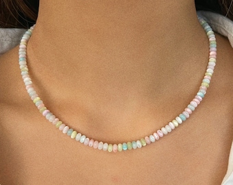 Iridescent pastel bead necklace or choker with multicoloured dyed shell beads - silver plated, sterling silver, or gold filled clasp