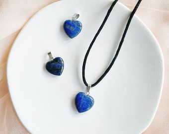 Blue and grey heart pendant choker necklace with black waxed cotton cord - adjustable length - unisex choker - silver plated - 2cm pendant