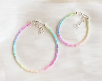 Pastel ombre bracelet / anklet with iridescent seed beads - silver plated, sterling silver, or gold filled clasp and extension chain