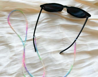 Glasses chain with pastel ombre seed beads and rubber glasses grips - custom lengths available at no extra charge