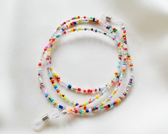 Lunettes ou chaîne de lunettes de soleil lumineuses et colorées avec des perles de rocaille en verre multicolores - longueurs personnalisées disponibles