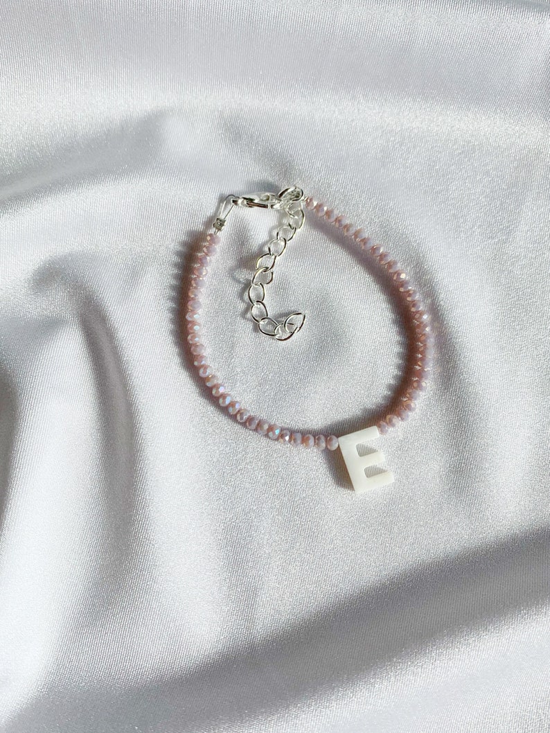 Custom initial bracelet or anklet with coloured glass beads 24 colour options silver plated, sterling silver, gold filled clasp image 1