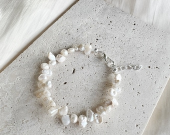 Irregular freshwater petal pearl bracelet or anklet with silver plated, sterling silver, or gold filled clasp and extension chain