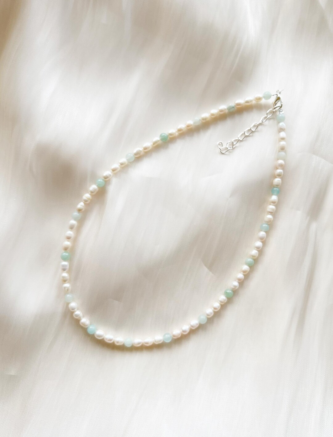 Freshwater Pearl Necklace or Choker With Dyed Round Sky Blue