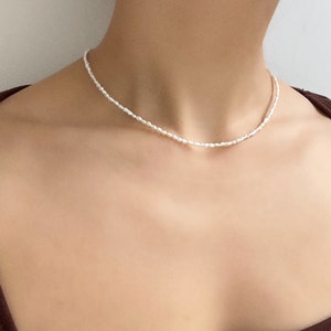 3mm freshwater seed pearl necklace/choker - various lengths available - adjustable - silver plated or sterling silver clasp - rice pearls