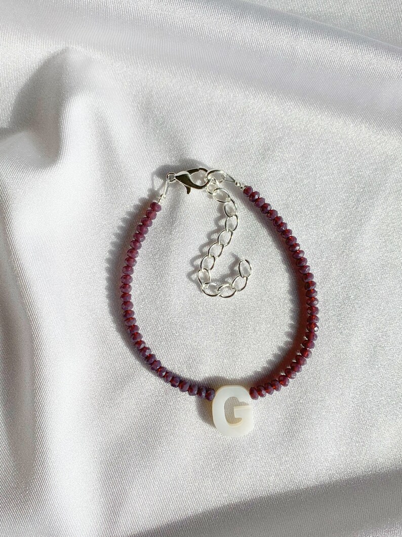 Custom initial bracelet or anklet with coloured glass beads 24 colour options silver plated, sterling silver, gold filled clasp image 8
