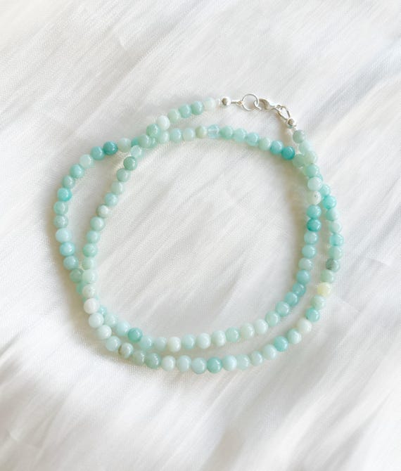 Sterling Silver with Aquamarine Bead Bar Necklace - Adjustable Length Sterling Silver with Aquamarine Bead Bar Necklace - Adjustable Length