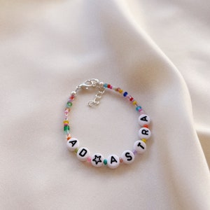 Customisable name or word bracelet or anklet with multicolour beads in elastic, silver plated, sterling silver or gold filled clasp image 7