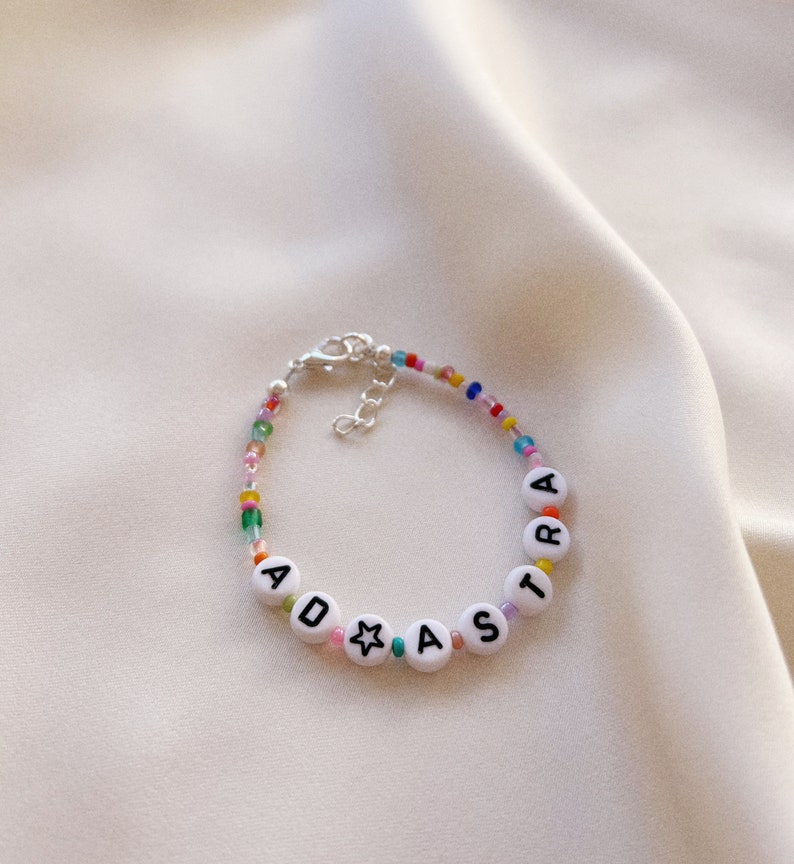 Customisable name or word bracelet or anklet with multicolour beads in elastic, silver plated, sterling silver or gold filled clasp image 7